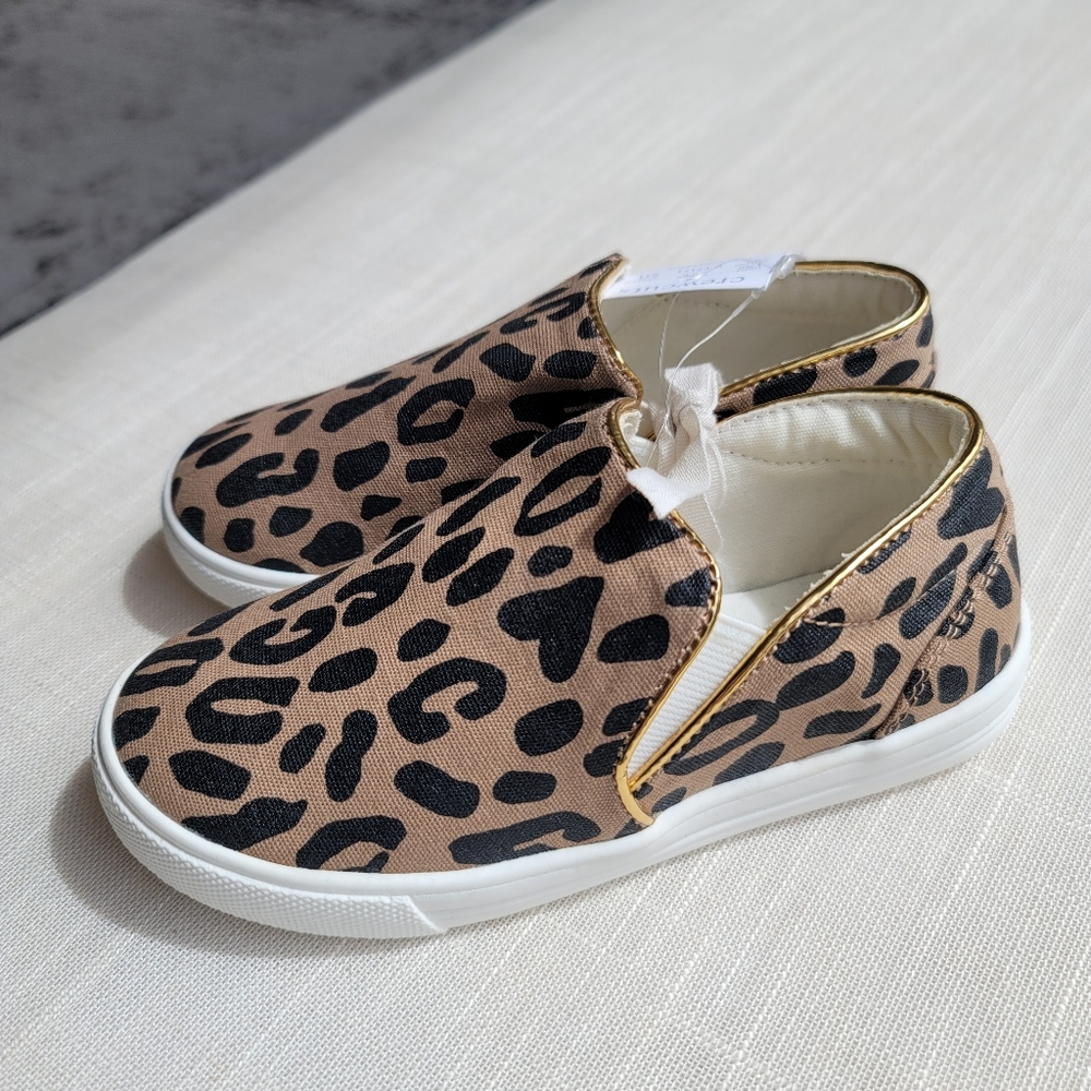 New! Crewcuts K11 Girls Leopard Brown Black Slip On Sneakers Shoes NWT AZ517
